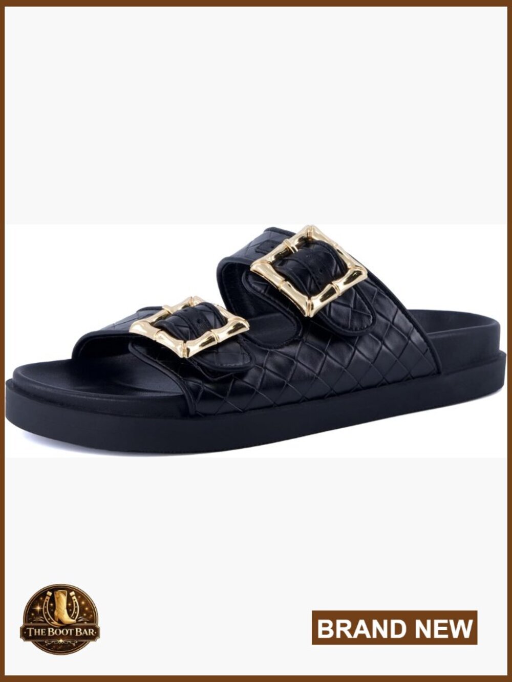 Womens Quilted Slide Sandal Adjustable Buckle Memory Foam Cushioned Footbed